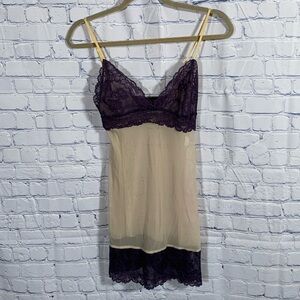 Sally Jones Lace & Mesh Chemise Purple Babydoll Vneck Sheer Y2K Vintage Fairy M